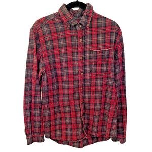 Boston Traders Mens Red Black Plaid Flannel Shirt Size M Long Sleeve Button Up